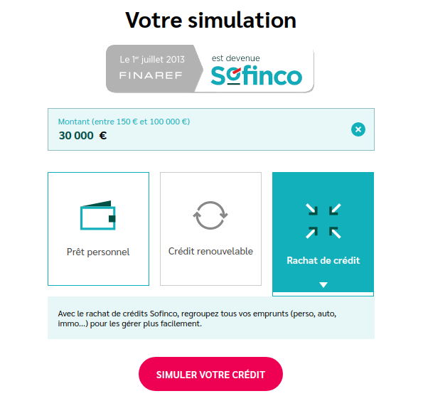 Simulation rachat de credit Finaref Sofinco